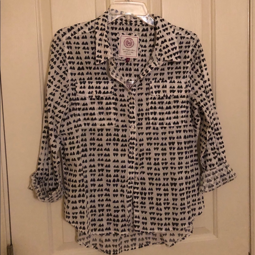 Long Sleeve Heart Print Button-down Shirt NWT